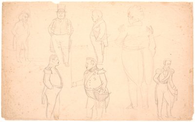 Karikatur af bl.a. A.S. Ørsted, Frederik VII, Christian VIII og sandsynligvis Frederik VI. af P.C. Skovgaard