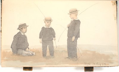 Tre drenge med stråhatte af P.C. Skovgaard