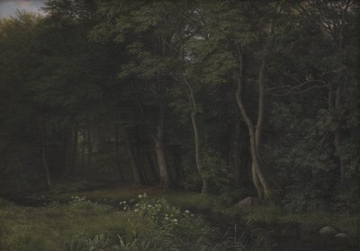 Twilight Setting in a Wood nær Iselingen Gods, Sjælland af P.C. Skovgaard