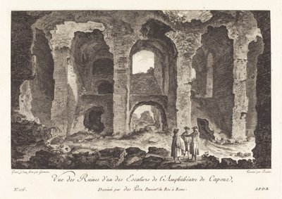 Udsigt over ruinerne fra en af ​​trapperne i Capua Amphitheatre af P.F. Germain after Louis Jean Desprez