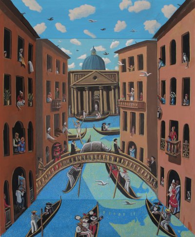 Næsehorn på broen, 2025 (tonet gesso på træ) af PJ Crook