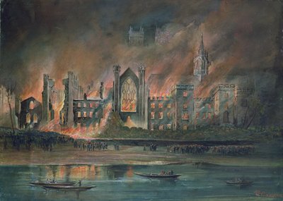 Brand i parlamentets huse, 16. oktober 1834 (gouache) af P.T. Cameron