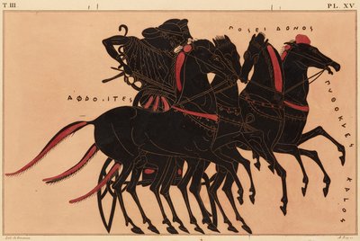 Tryk af dekorationen på en græsk amfora, der viser Afrodite køre Poseidon i en vogn, ca. 1858 (akvarel og kropsfarve over litho på vævet papir) af P. Bineteau