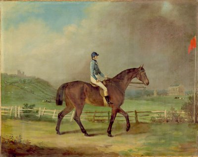 Mr. Hindleys Rosina med ejeren oppe på Lincoln væddeløbsbane, med katedralen bagved af P. Ewbank