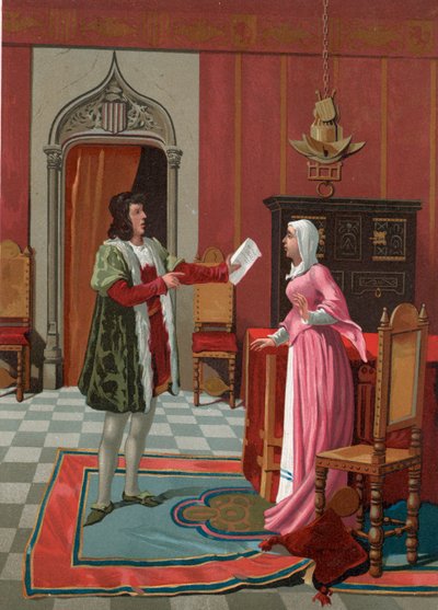 Enrique de Villena fortæller sin kone, at han er blevet valgt til mester i Calatrava af P. Y. Valor