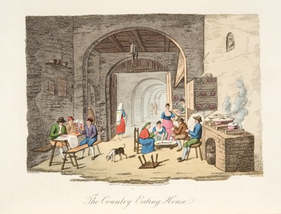 The Country Eating House, fra Italian Scenery, der repræsenterer manerer, skikke og forlystelser i de forskellige stater i Italien, pub. 1806 (håndfarvet gravering) af P. van (after) Lerberghi