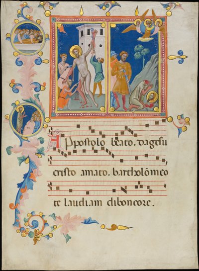 Manuskriptblad med Saint Bartholomews martyrium, fra en Laudario, ca. 1340. af Pacino di Bonaguida