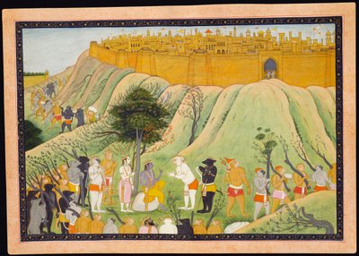 Rama og Lakshmana i råd med de allierede abe og bjørne, ca. 1800 af Pahari School