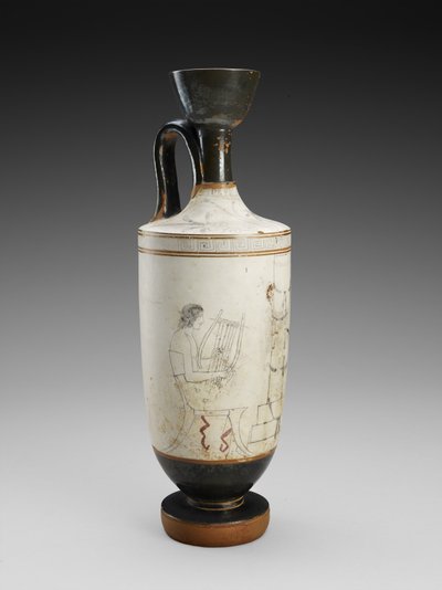 Skulder Lekythos med hvidmalet polykromt maleri af begravelsesscene, 450-440 f.Kr. (terracotta, hvid grundstil) af Painter Houston