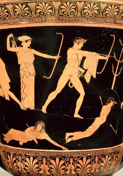 Niobids død, detaljer fra en loft rødfigur Calyx-Krater, c.450 f.Kr. (keramik) (detalje af 19106, se også 92576) af Painter Niobid