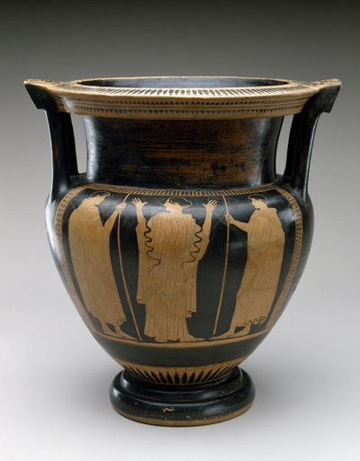 Rød figursøjlekrater med scene af en kvinde og to unge, 480-460 f.Kr. (terracotta) af Painter Syriskos