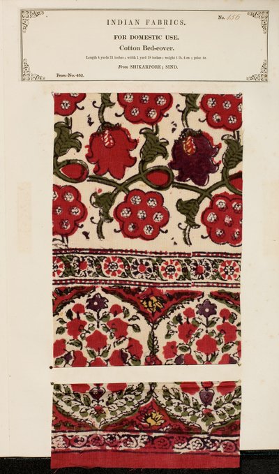 Bomuldsprøve fra Shikarpore i Sind, fra The Collection of the Textile Manufacturers of India, af John Forbes Watson, udgivet i 1866 af Pakistani School