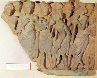 Sejren over slangen, relief, der viser Buddha, der præsenterer den frygtede slange for de ærefrygtede brahmaner, græsk-buddhistisk stil, 1.-4. århundrede af Pakistani School