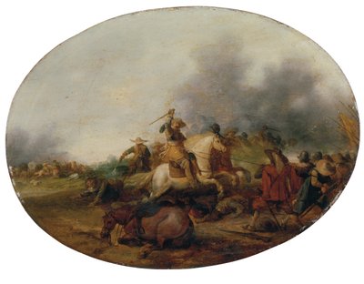 En kavaleri-træfning med en falden hest, 1637 af Palamedes Palamedesz