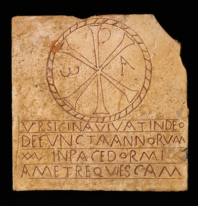 Kristen inskription med Kristi monogram, fundet i Rom, tidlig kristen periode, 4. århundrede af Paleo Christian