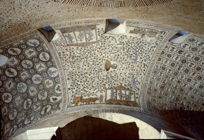 Tidlig kristen kunst: høstscene. Detalje af mosaik 4. århundrede af Paleo Christian