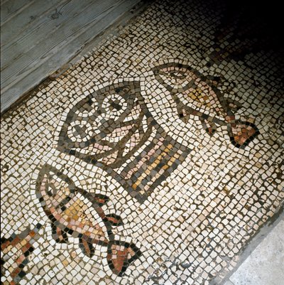 Miraklet af fisk og brød, mosaik 4. eller 5. århundrede af Paleo Christian