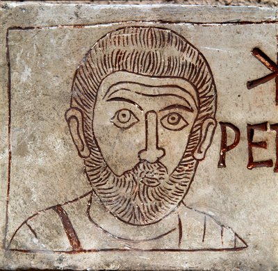 Repræsentation af Sankt Peter. Paleochristian graffito fra Aquileia. 1. århundrede e.Kr. Aquileia, Paleochristian National Museum af Paleo-Christian Paleo-Christian