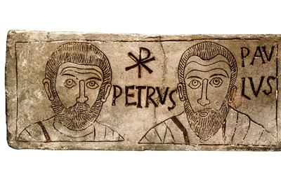 Sarkofag skildrer apostlene Peter og Paulus, tidlig kristen civilisation af Paleo-Christian Paleo-Christian