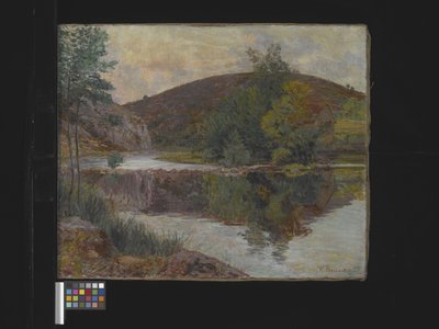 River Landscape, ukendt dato (olie på lærred) af Palma Daillion d