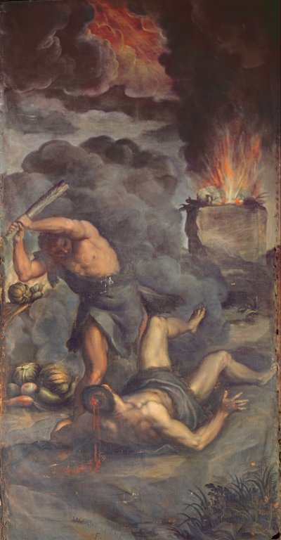 Interiør af orgelpaneldør forestillende Kain og Abel, 1600 af Palma Il Giovane