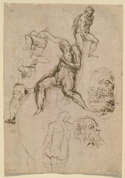 Ark med studier til maleri i Salone del Maggior Consiglio, Ducal Palace, Venedig, ca. 1578 af Palma Il Giovane
