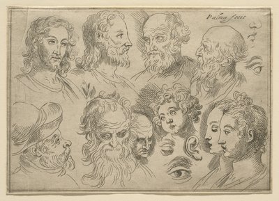 Skitseplade med ti hoveder, 1636 af Palma Il Giovane