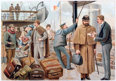 Passagerer, der slutter sig til en P&O liner i Themsen, c1890. af PandO Pencillings