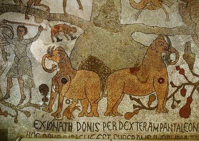 To elefanter ved rødderne af livets træ fra (mosaik) af Pantaleone Pantaleone