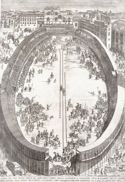 En stor foldeplade af Det Store Teater, 1680 af Paolo Amato