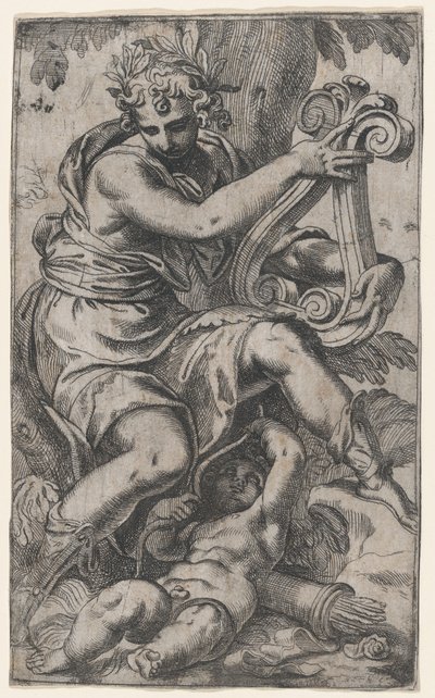 Cupid og Apollo med en lyre, ca. 1568., ca. 1568. af Paolo Farinati