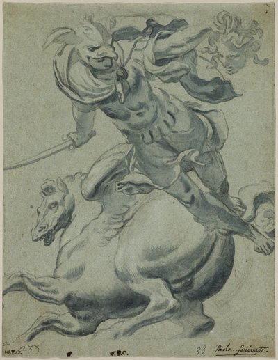 Perseus holder Medusas hoved med Pegasus i baggrunden af Paolo Farinati