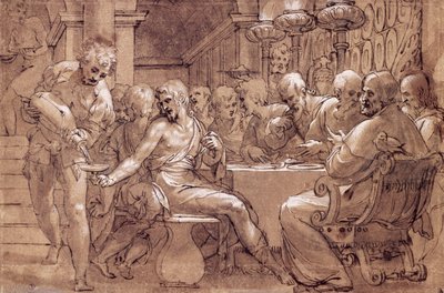 Sankt Gregors nadver, tegning af Paolo Farinati (1524-1606), gråbrun akvarel, kuglepen, blyhvid og sort blyant, Italien af Paolo Farinati