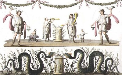 Kalkmalerier fra lararium i et privat hus i Pompeji, fra 