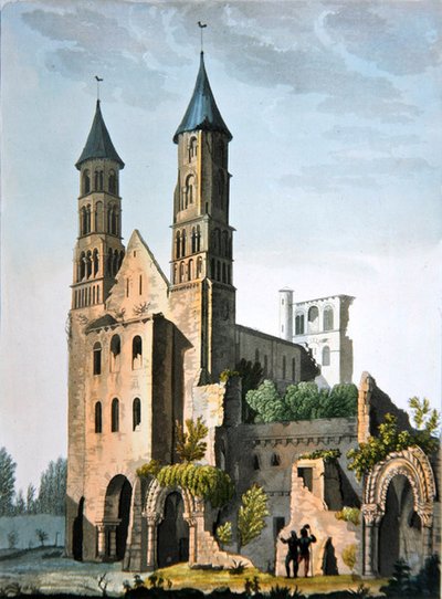 Klosteret i Jumieges, fra "Le Costume Ancien et Moderne" af Jules Ferrario, udgivet i 1820-30