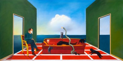 Terapien, 2021 (olie på træpanel) af Paolo Perfranceschi