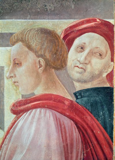To mandshoveder, fra Mariafrembringelsen i templet, 1433-34 (detalje) af Paolo Uccello
