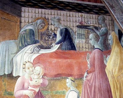 Jomfruens fødsel, detalje fra cyklusen Jomfruens og Sankt Stefans liv, fra Cappella dell "Assunta af Paolo Uccello
