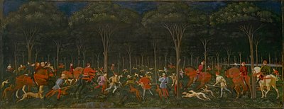Jagten i skoven, ca.1465-70 af Paolo Uccello