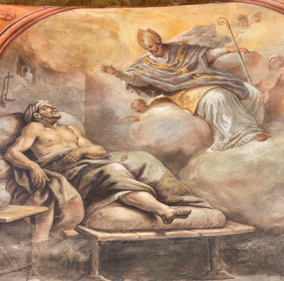 Fresker af Paolo de Matteis dateret 1714 på hvælvingen og på trommen, der skildrer helgenens liv, San Cataldo-kapellet i katedralen, Taranto, Italien (foto) af Paolo di Matteis