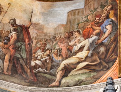 Fresker af Paolo de Matteis dateret 1714 på hvælvingen og på trommen, der skildrer helgenens liv, San Cataldo-kapellet i katedralen, Taranto, Italien (foto) af Paolo di Matteis