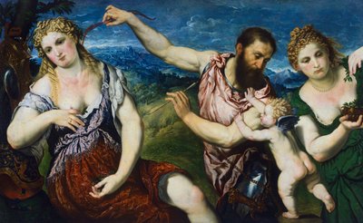 Allegori med Mars, Venus, Flora og Amor, ca. 1560 (olie på lærred) af Paris Bordone
