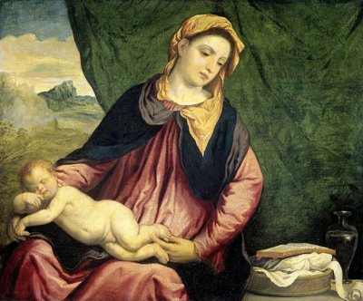 Madonna med Sovende Barn af Paris Bordone