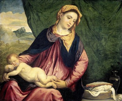 Madonna med sovende barn, mellem 1540 og 1560 af Paris Bordone