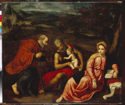 Hvil på flugten til Egypten. Maleri af Paris Bordone (1500-1571), olie på lærred af Paris Bordone