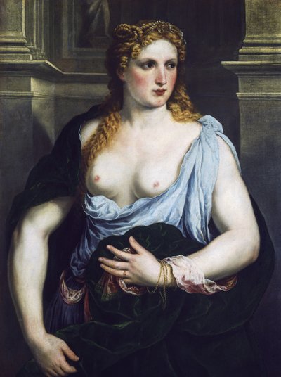 Kvinde med grøn kappe, ca. 1550 (olie på lærred) af Paris Bordone