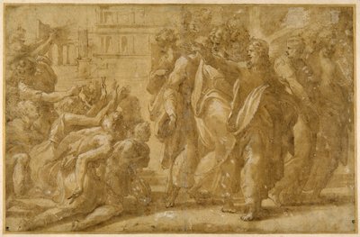 Kristus med sine disciple helbreder spedalske (pen, blæk, vask og kropsfarve på papir) af Parmigianino (1503 40)