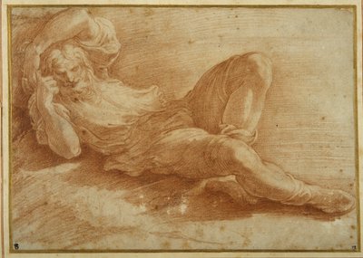 Skægget figur, sovende (rødt kridt på hvidt papir) af Parmigianino
