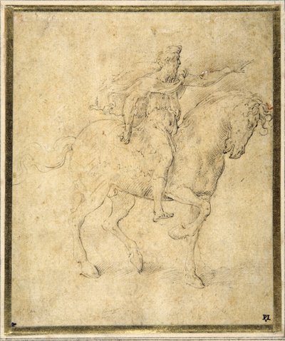 Ridefigur (pen & brunt blæk med brun vask på hvidt papir) af Parmigianino