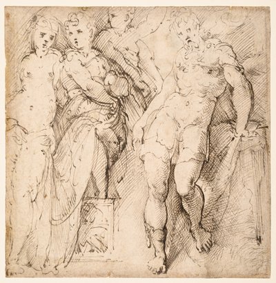 Fire figurstudier (rekto) af Parmigianino